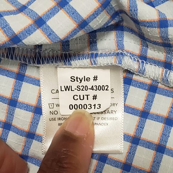 Mizzen + Main Leeward Performance Trim Dress Shirt Blue Orange Gingham Sz Large - Picture 8 of 14